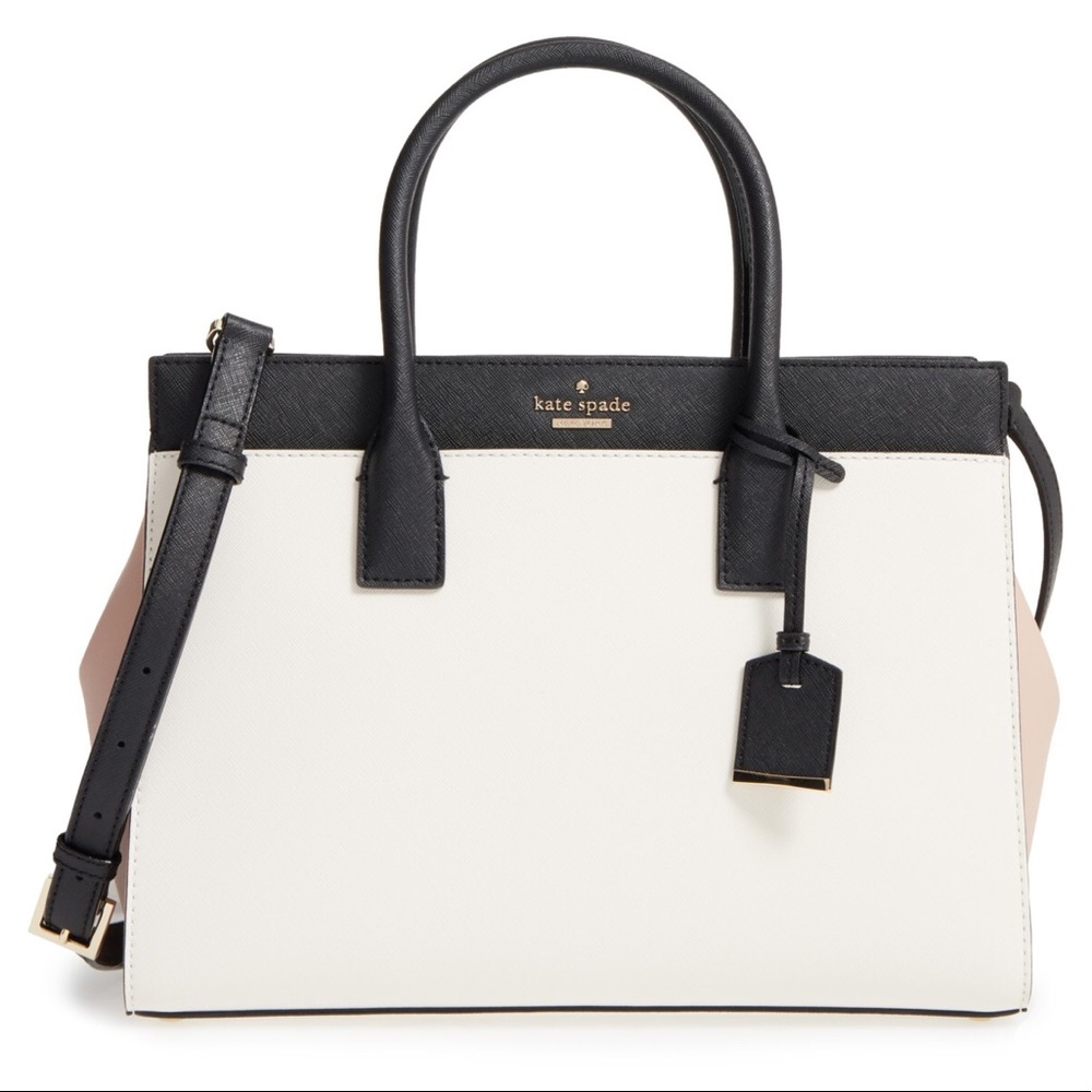 KATE SPADE Cameron Medium Satchel Blk Wht Beige